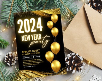 black and gold,
Instant download k2,
2024 new year invite,
cheers to new year,
new year invitation,
invitation template,
editable invitation,
new years party,
new years eve party,
Printable invite,
new years invitation,
electronic invite,
digital evite
