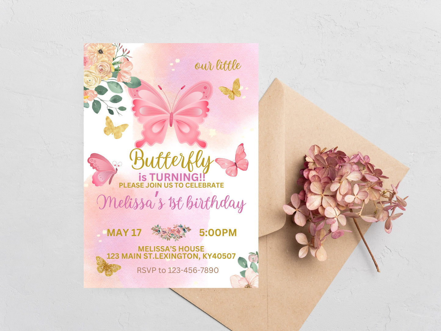 Butterfly Invitation, Butterfly Birthday,	Butterfly Party, Birthday Invitation, Butterfly Invite, Purple Butterfly, Invitation Template, Pink Butterfly	First Birthday, 1st Birthday,	Birthday Invite, Girl 1st Birthday,	Floral Butterfly