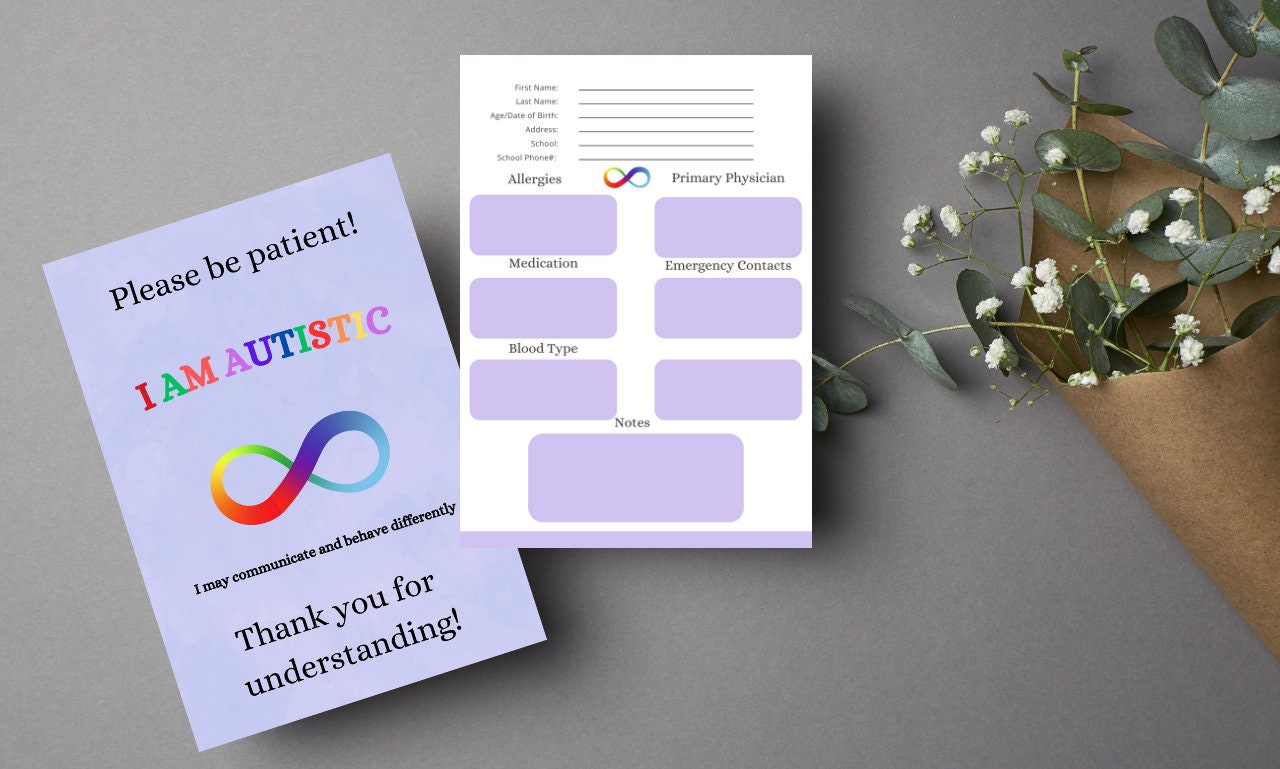 Autism ID Card, Autism Card, Autism Emergency Card,Autism Medical Card, Autism Alert Card, Autism Awareness Medical Alert ID Card Template