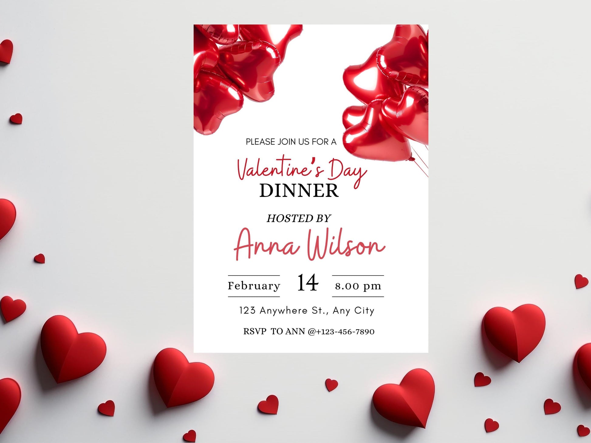 Editable Valentine’s Day Invitation, Valentine’s Day Party Invite, Valentine’s Day Event Template, Galentine’s Invitation, Custom Valentine’s Day Invitation, Valentine’s Day Digital Invitation, Canva Party Invite, Romantic Celebration Invitation